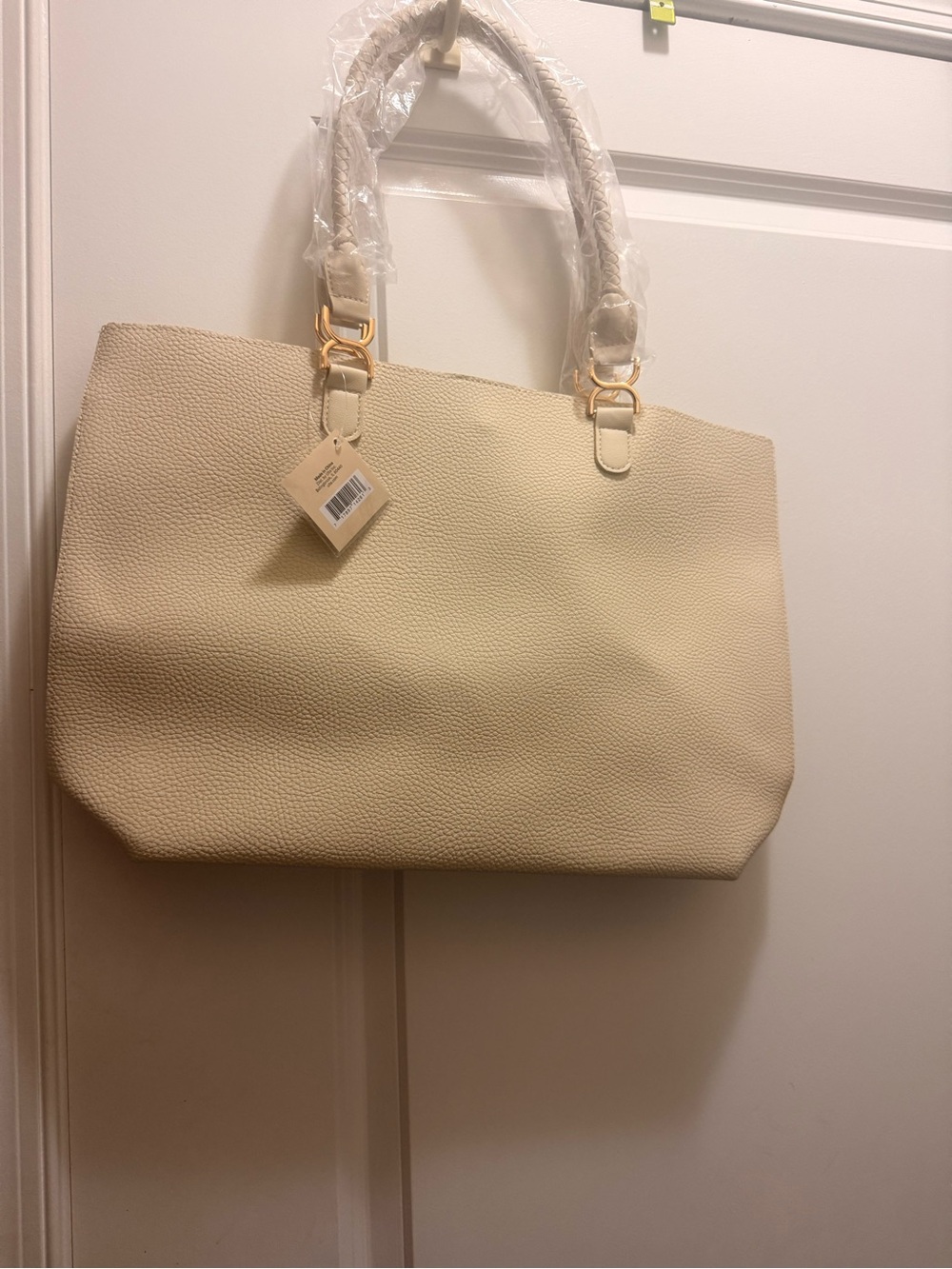 Ulta Beauty Cream Pebbled Tote with Gold Accents